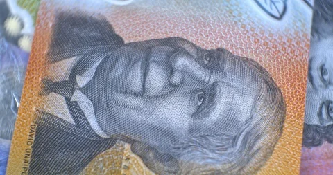 Australian 50 dollar AUD banknotes close up 動画素材 127183692