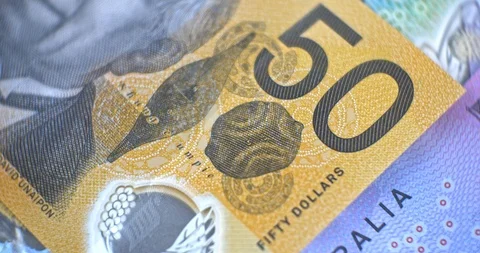 Australian 50 dollar AUD banknotes close up Vídeo Stock 127184496
