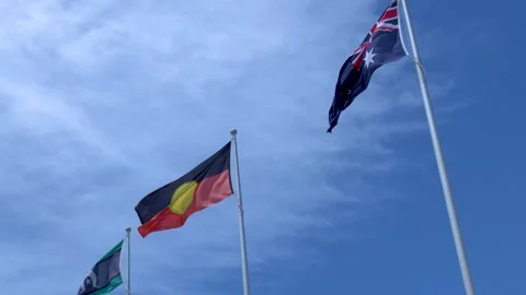 Australian Aboriginal and Torres Strait Islander Flags Waving in Canberra Vídeos de archivo 327638227