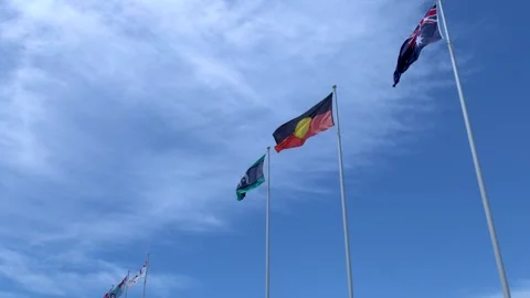 Australian Aboriginal and Torres Strait Islander Flags Waving in Canberra Stock Footage 327828644