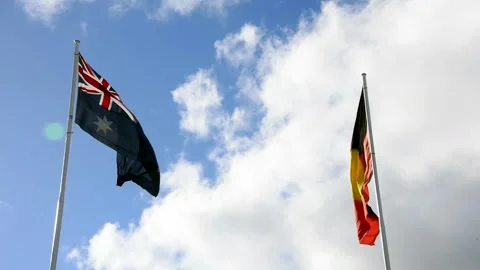 Australian &amp; Aboriginal Flags Stock Footage 261124468