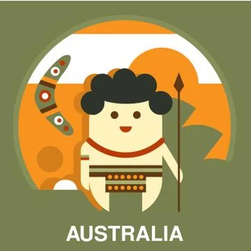 Australian Aborigine in Flat Style Stock Illustration