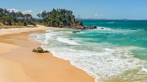 Australian coast, view from a cliff of a sandy beach with a rocky shore and.. 写真素材