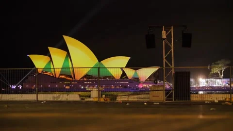 Australian colours projected on Sydney Opera House 4K Stock Footage 264576492