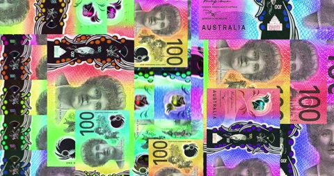Australian Dollar 100 AUD banknotes abstract color mosaic pattern Stock Footage 227332085