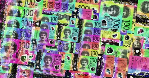 Australian Dollar 100 AUD banknotes abstract color mosaic pattern Stock Footage 227335624