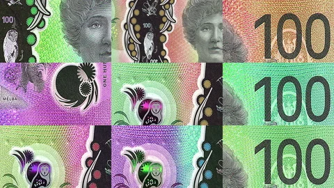 Australian Dollar 100 AUD banknotes abstract color mosaic pattern Stock Footage 227338976