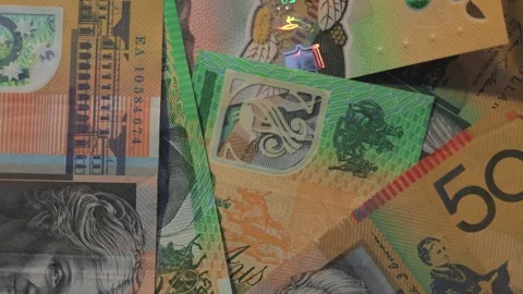 Australian dollar banknotes panning close up Stock Footage 341108674