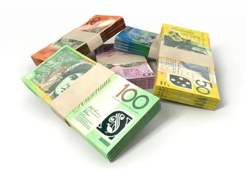Australian dollar notes bundles stack Stock Illustration