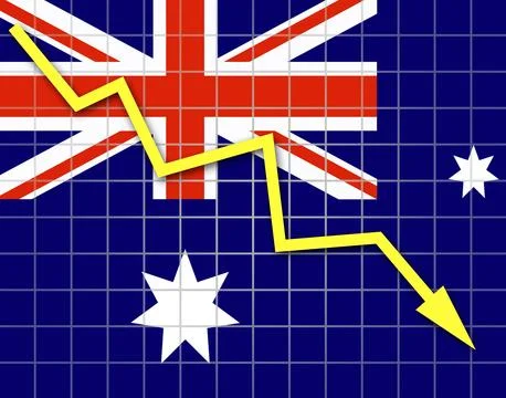 The Australian flag and arrow graph going down Stock Illustration