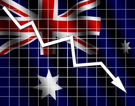 The Australian flag and arrow graph going down Stock Illustration
