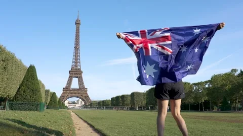 Australian flag and Eiffel tower Stock Footage 249202171