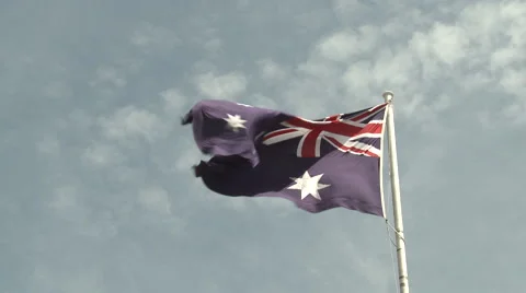 Australian flag on a clear sky Stock Footage 43150107
