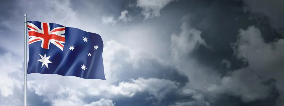 Australian flag on a cloudy sky Stock Illustration