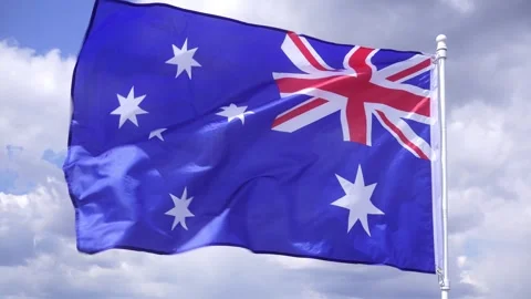 The Australian Flag Flutters in the Wind in the Sky. Stock Footage 311376341