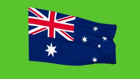 Australian flag on a green screen. 3D animation. Stock Footage 195109896