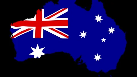 Australian flag overlay on a map of Australia  national symbol  patriotism .. Video stock 343670570