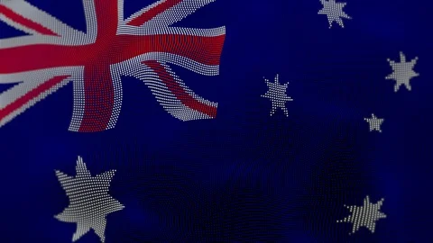 Australian flag projected on tiny dots simulating a flag blowing in the wind Stock Footage