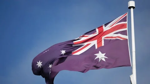 Australian Flag Slowmo Closeup Stock Footage 136824885