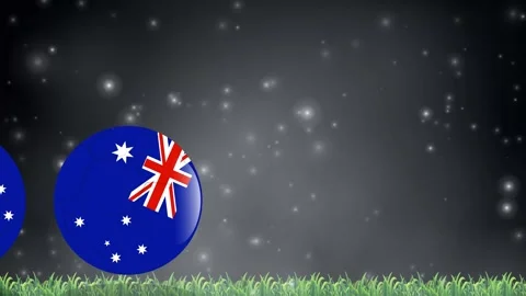 Australian Flag Soccer Balls Bouncing on Grass Under Night Sky Video stock 339837420