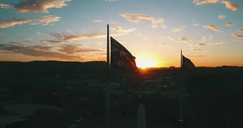 Australian Flag at Sunset Time in the Aussie Outback Stock Footage 158996203