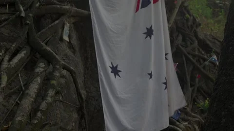 Australian Flag Tilt Up Reveal - Hellfire Pass Stock Footage 295044745