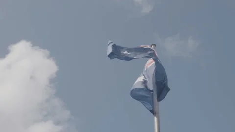 Australian Flag Waving on Flagpole in Windy Sydney Sky, February 2016 Stock Footage 345717180
