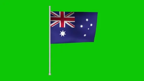 Australian flag waving gently on a pole against a bright green screen Stock Footage 316768057