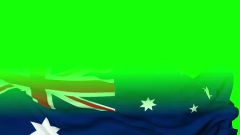 Australian flag waving in a smooth and rhythmic motion against a bright green sc Stock Footage 335668152