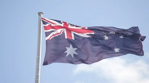 Australian flag waving in the wind 2 Stock Footage 106591478