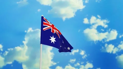 Australian flag waving in the wind against the sky Stock Footage 281293624