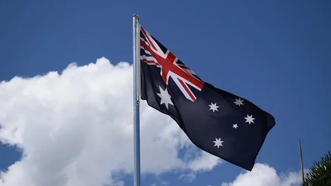 Australian flag in the wind Stock Footage 104888886