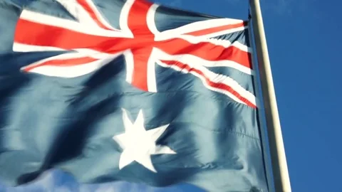 Australian Flag in wind in slow motion Video stock 81393775