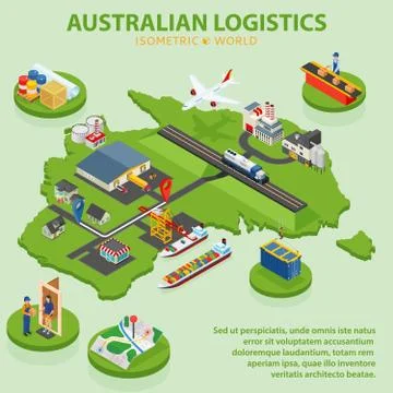 Australian Logistics - Flat 3d isometric vector illustration. Global shipping Stock Illustration