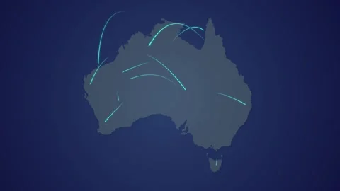 Australian Map with Flowing Light Streams Linking States Vídeos de archivo 340557545