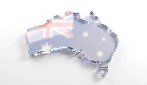 Australian map outline with internal flag design and transparent glass refl.. Stock Illustration
