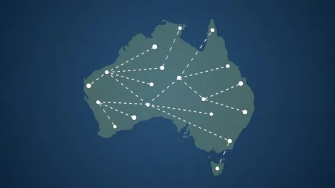 Australian Map Showing Data Signal Transfer Lines Between Locations Stock Footage 345295605