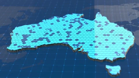 Australian Map Smart City Grid Data Internet Visualization Stock Footage 310369574
