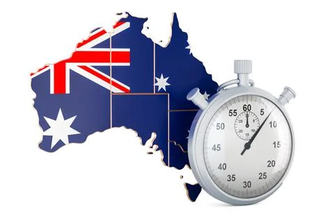 Australian map with stopwatch, 3D rendering Stock Illustration
