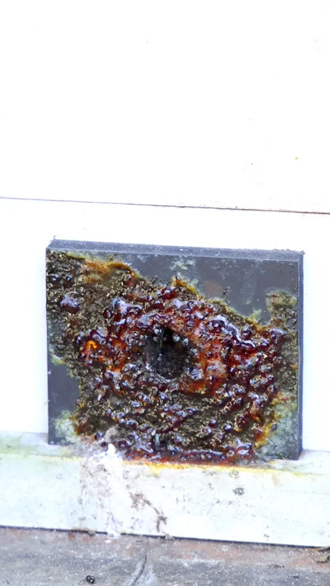 Australian Native Stingless Bees Swarming at a Hive Entrance with Propolis Stock Footage 333294142