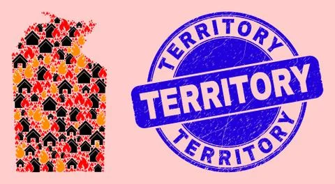 Australian Northern Territory Map Composition of Fire and Buildings and Textured Ilustración de archivo