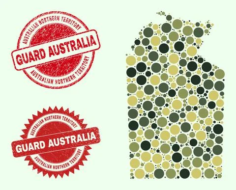 Australian Northern Territory Map Composition with Camo Military Round Elements Stock Illustration
