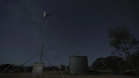 Australian Outback Night Stars time-lapse 3 with internet communications dish Stock Footage