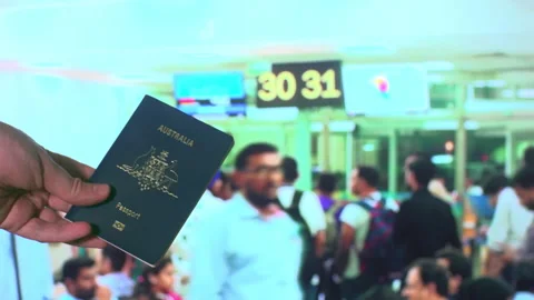 Australian Passport Shown from Point of View at Indian Airport Stock Footage 319061243