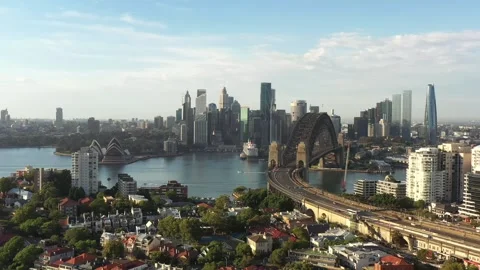 Australian Sydney architecture landmarks from Lower North shore to city CBD 4k. Stock Footage 298710078