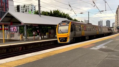 Australian train leaving the platform Stock Footage 146078373