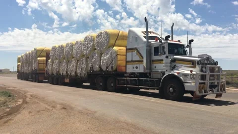Australian wool shipment on a road train truck Stock Footage 217185660