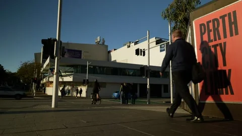 Australians pass Perth City Link billboard 6K Stock Footage 312196134