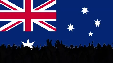 Australia's flags with people on background Stock Footage 62858696