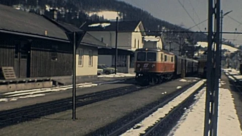 Austria 1978: train parked in the station Stock Footage